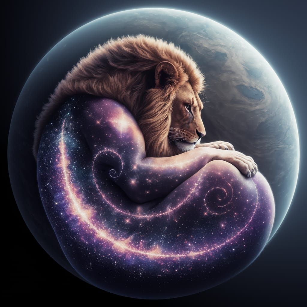 Surreal Lion in Celestial Embodiment