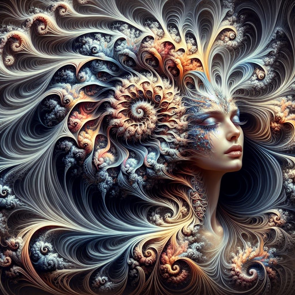 Ethereal Fractal Woman Portrait in Detailed Matte Painting