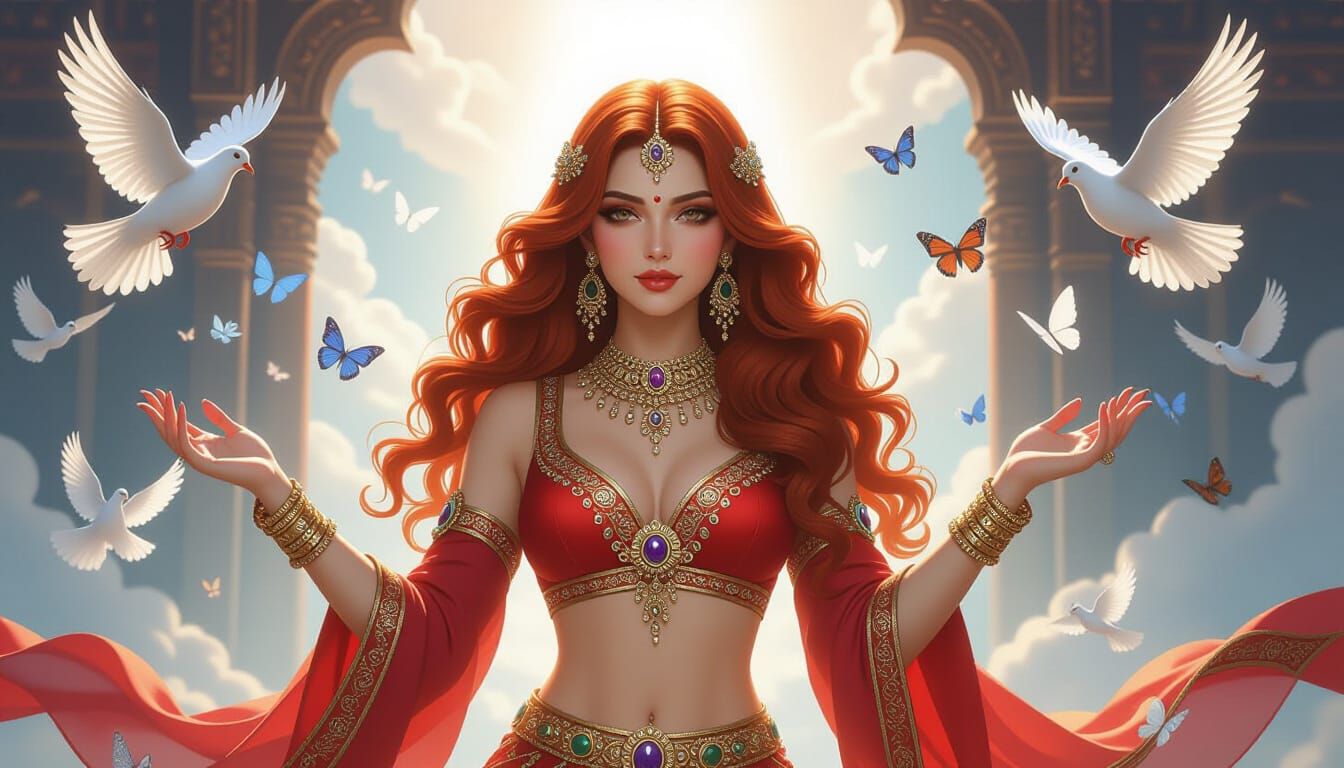 Punjabi Goddess at Heaven's Gates: Digital Illustration