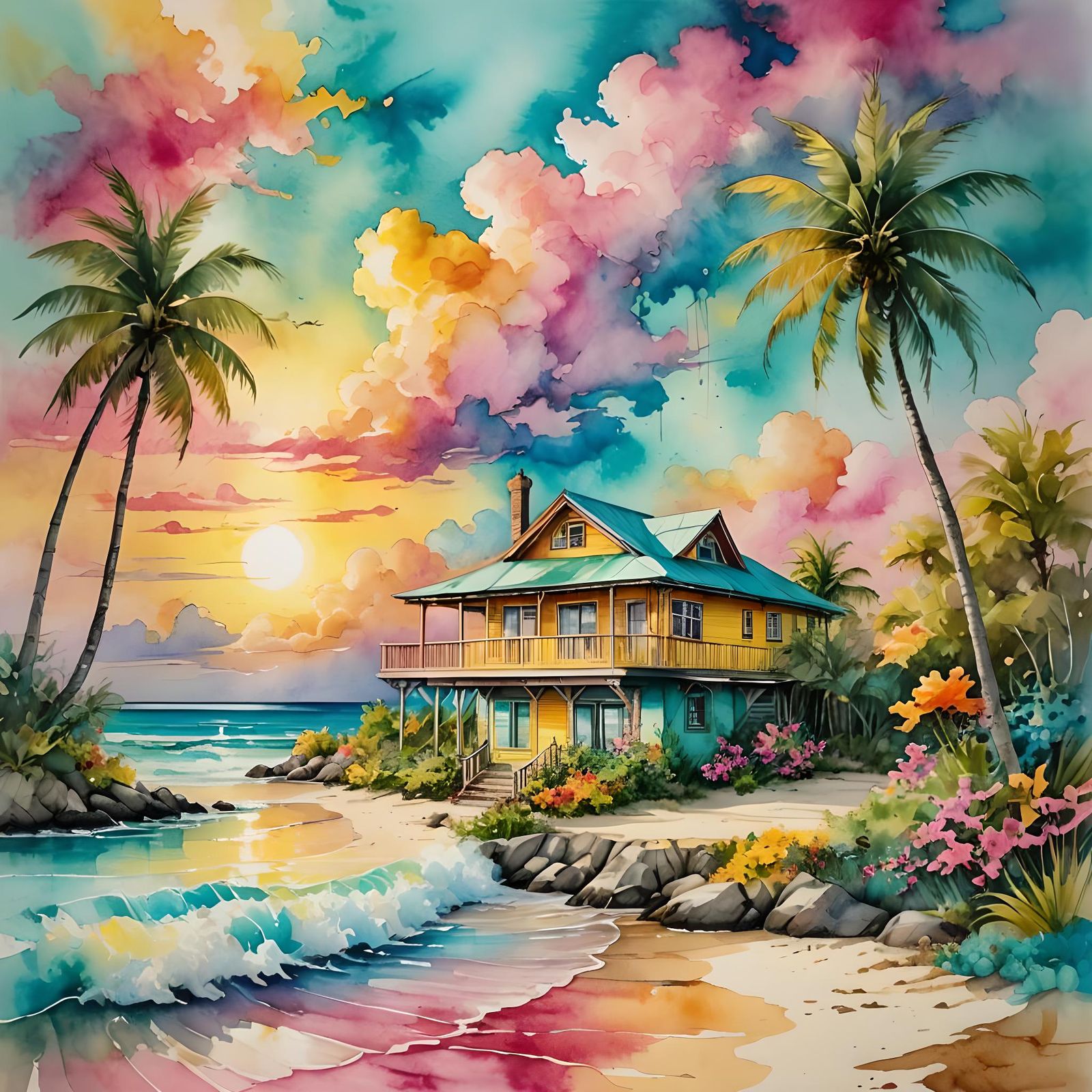 Romantic Beach House at Sunset