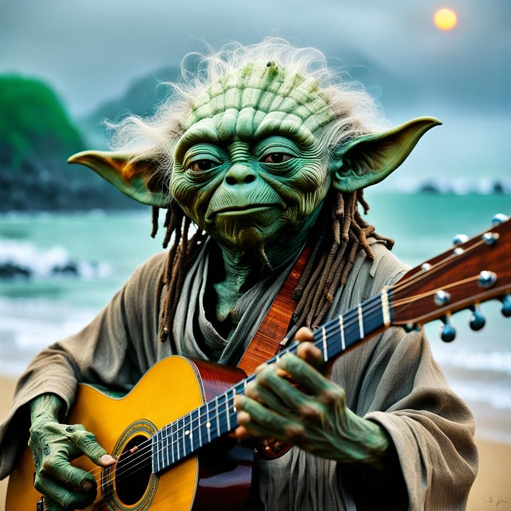 Surreal Yoda Portrait on Jamaican Beach