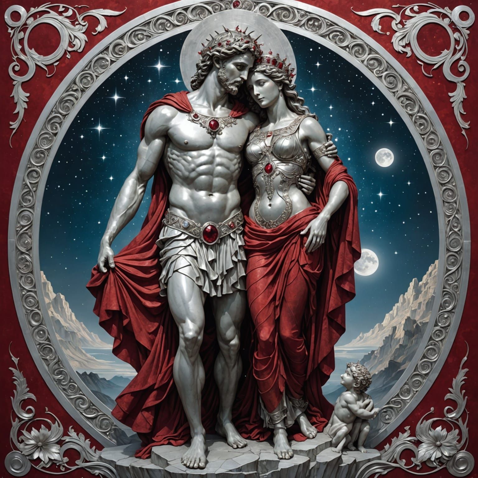 Greek God Carries Lovely Woman in His Arms, in Alphonse Much...