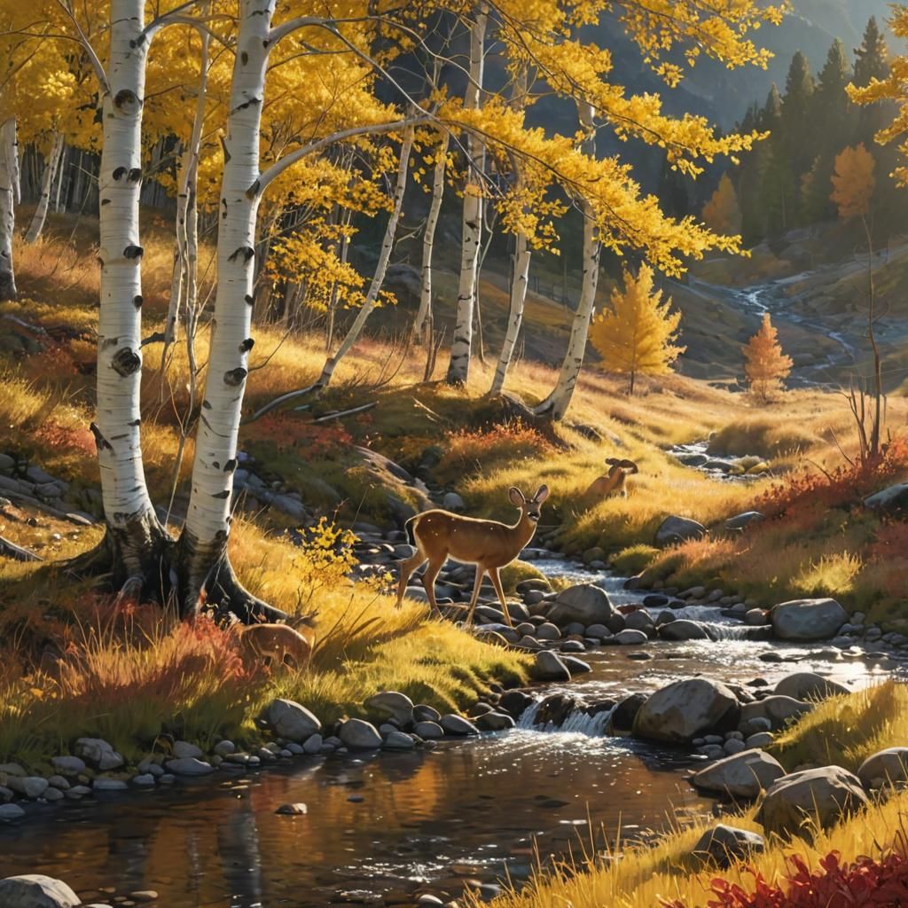 Doe and Fawn in Autumn Landscape at Golden Hour