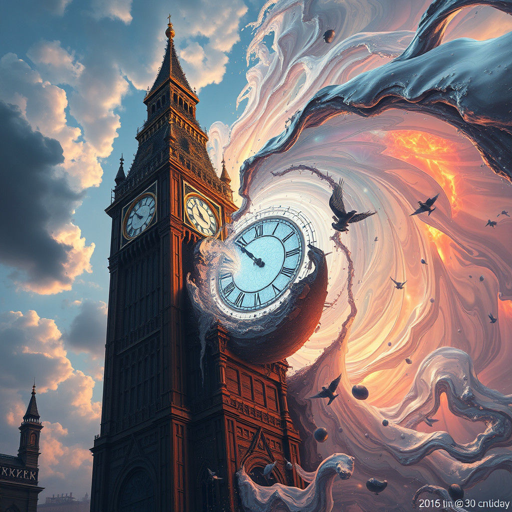 Clock Tower Shatters in Surreal Liquid Time Vortex