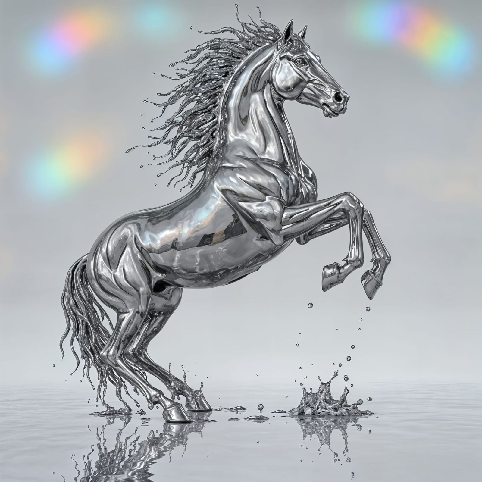Rearing Mercury Stallion in Hyperrealistic Digital Art