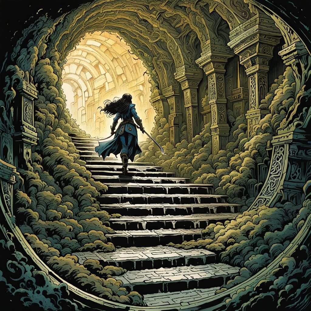 Rogue Exploring Dungeon Maze in Comic Book Style