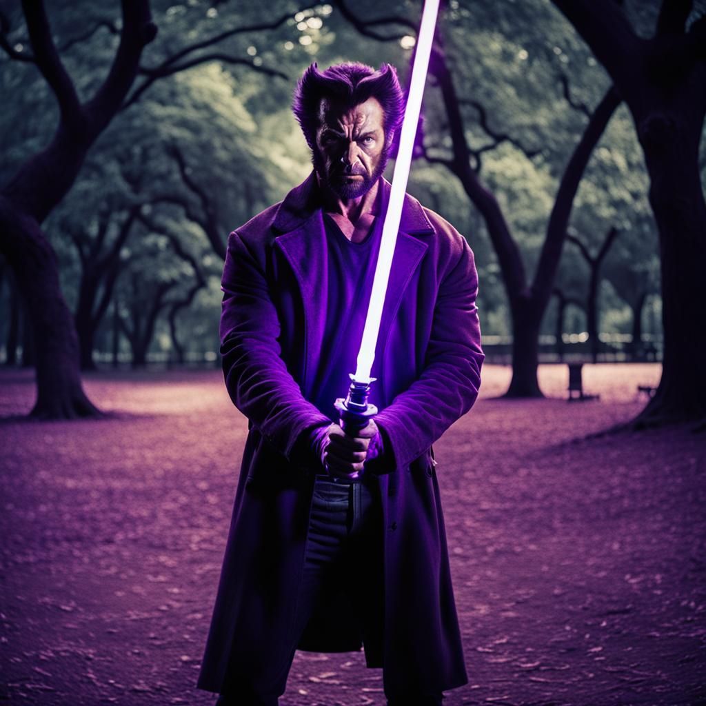 Wolverine holding a lightsaber