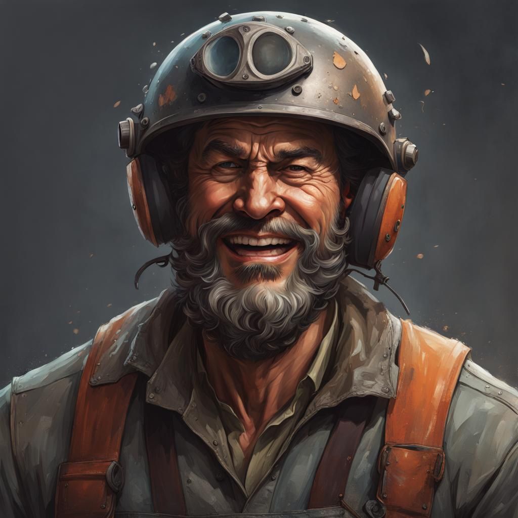 Menacing Man with Bicycle Wheel, Digital Art Portrait