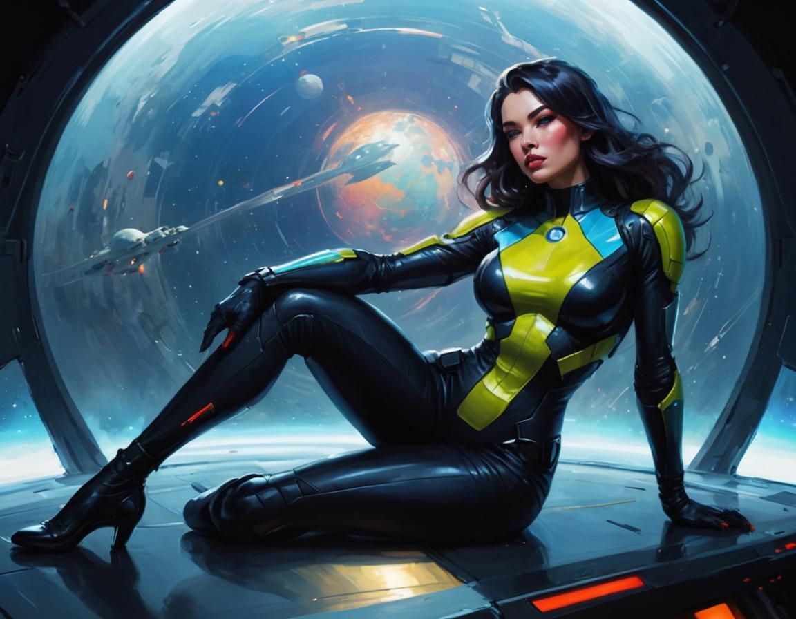 Sci-Fi Pinup Woman in Spaceship Cockpit