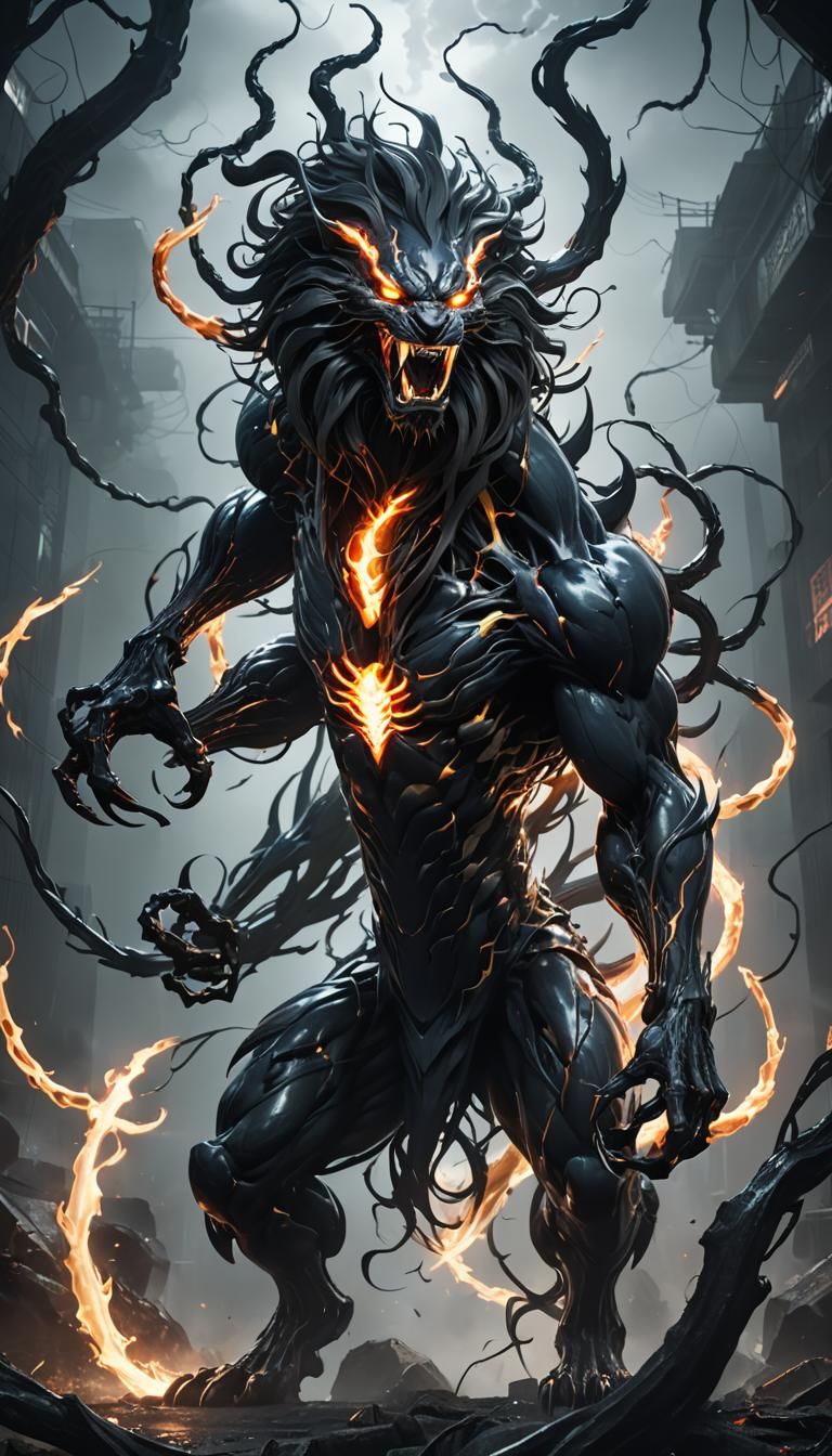 Futuristic Venom Fusion Lion in 3D Anime Style