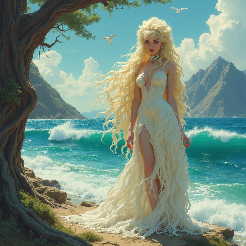 Silkie Monster Girl by Ocean in Freas Style