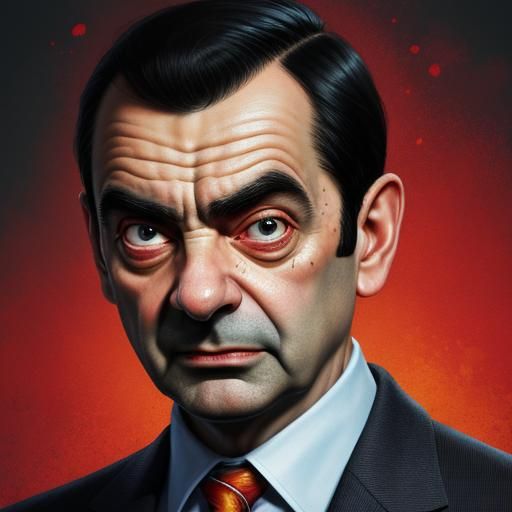 Hyperrealistic Mr. Bean Splash Art Portrait