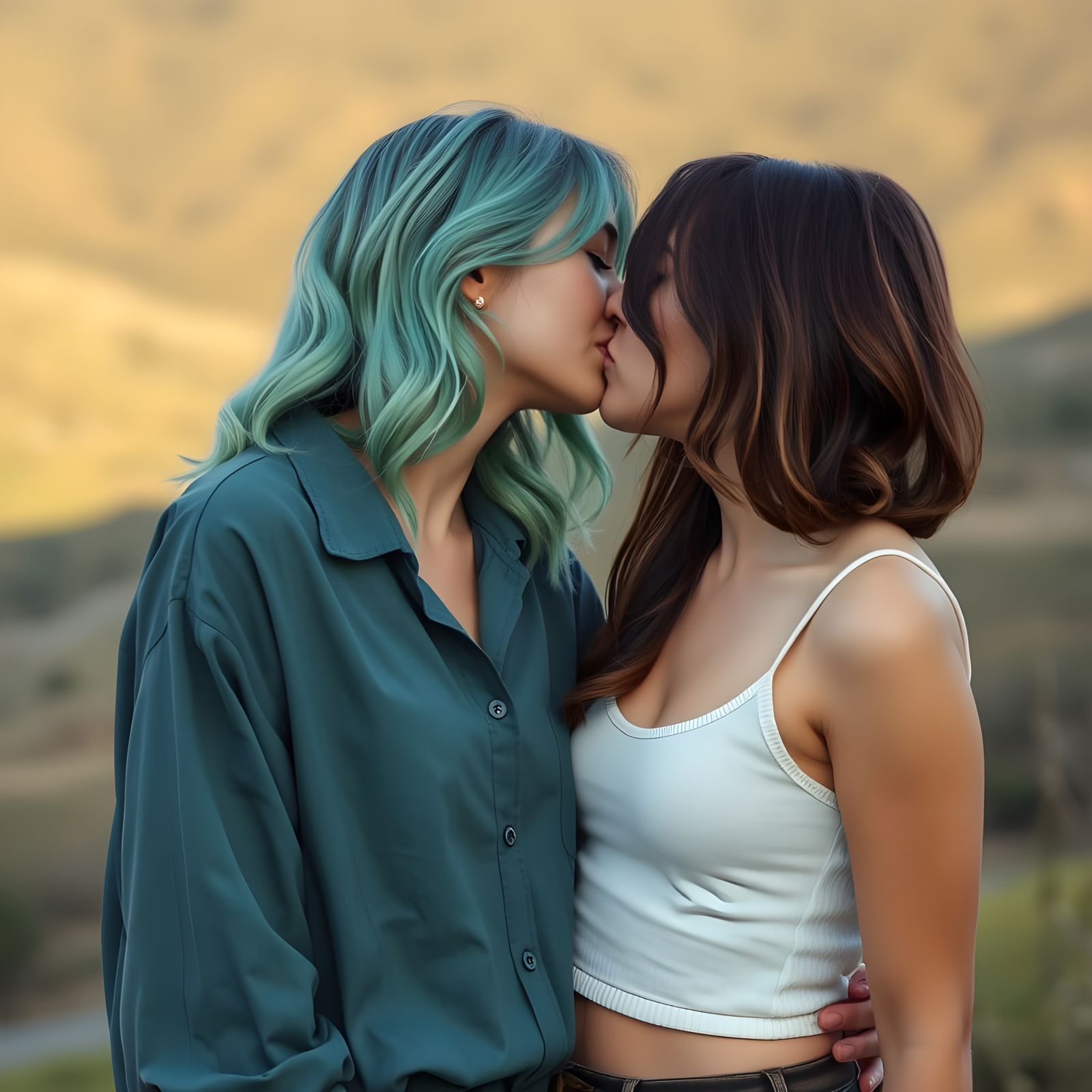 Romantic Papercut Portrait of Two Women in a Passionate Kiss