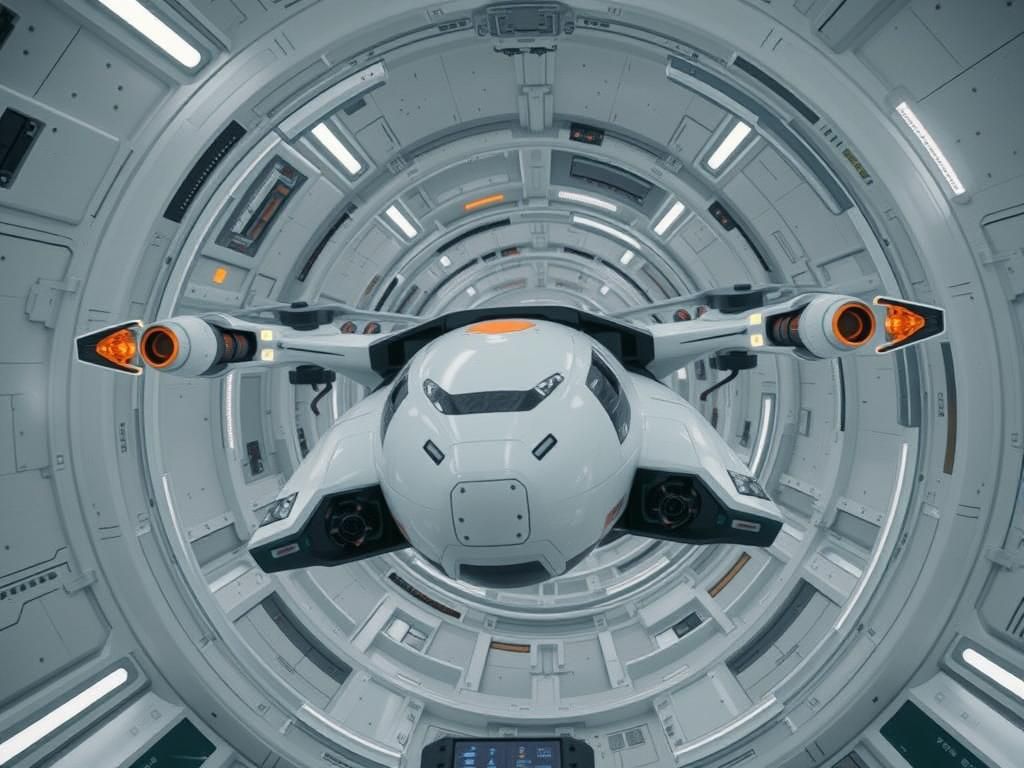 Futuristic Hover Vehicle in Airlock: Photorealistic