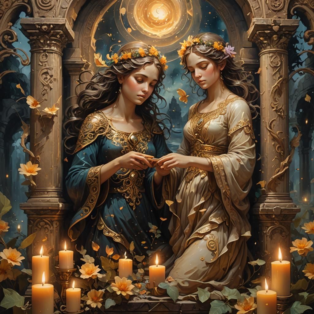 Cherubic Figure in Ancient Ruins, Fantasy Concept Art