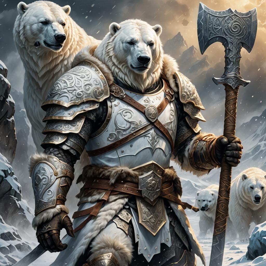 Fierce Norse Warrior Portrait in White Armor