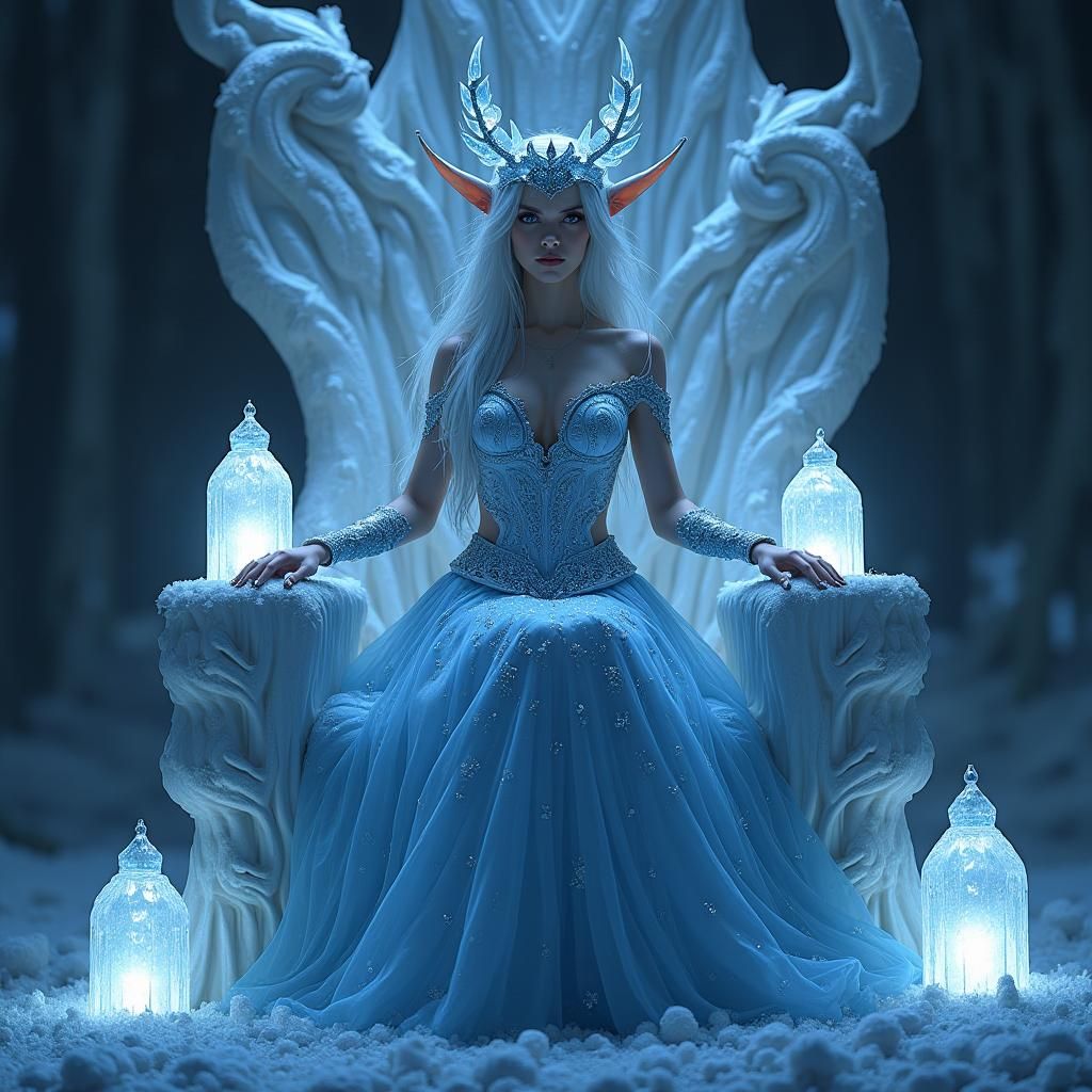 Icy Eladrin Queen in Winter Court, Digital Art