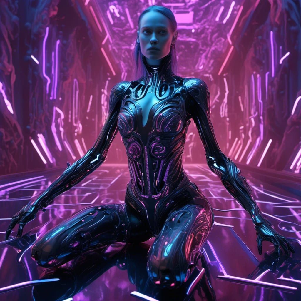 Voluptuous Cyborg Woman in Futuristic Techno Style