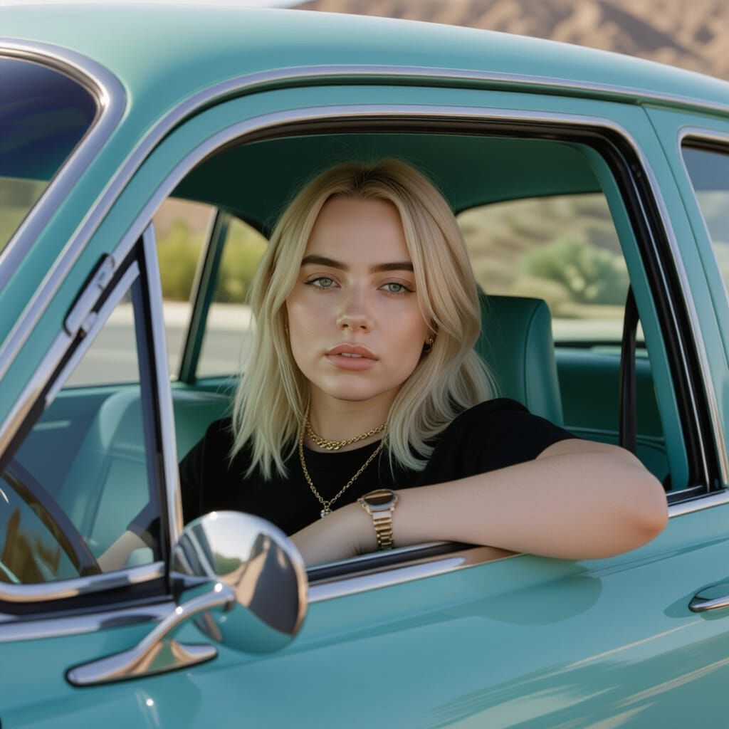 Billie Eilish Looking out of a Car Window