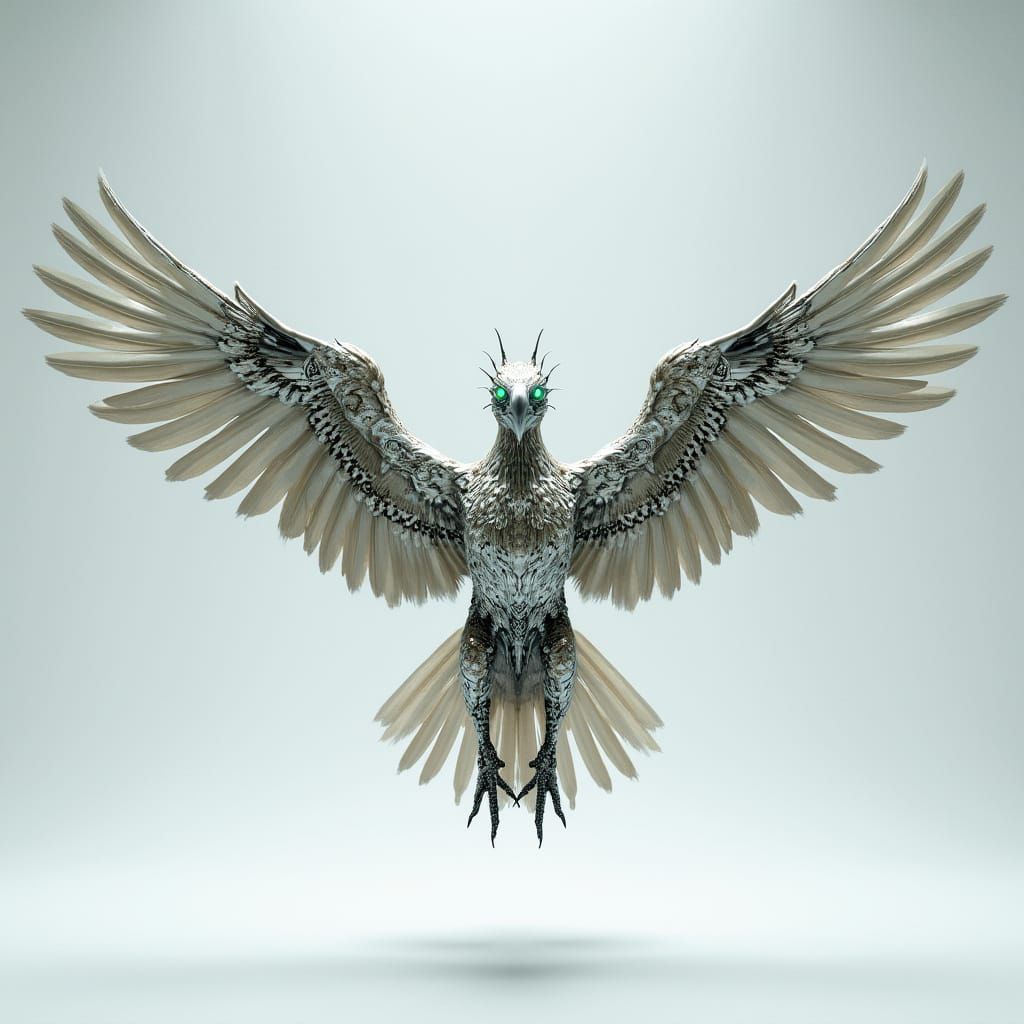 Cybernetic Griffin Soars in Minimalist Studio
