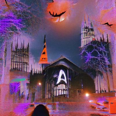 Spooky Halloween Night with Pumpkins and Ghosts