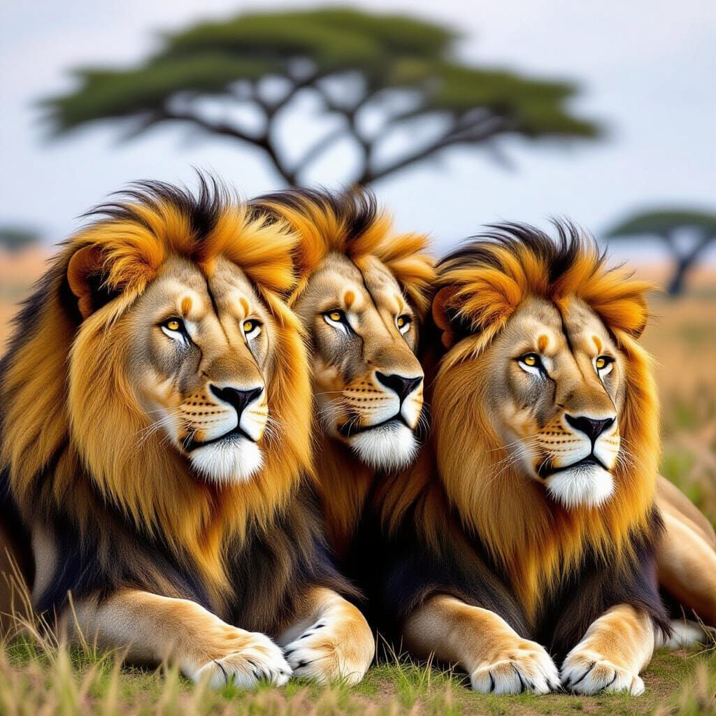 Majestic Pride of Wild Lions Roaming Savanna