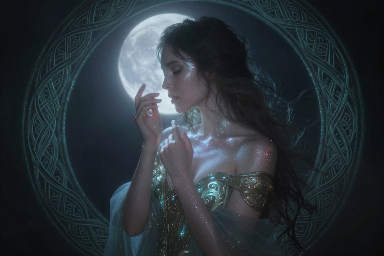 Mystical Celtic Woman Radiating Ethereal Glow