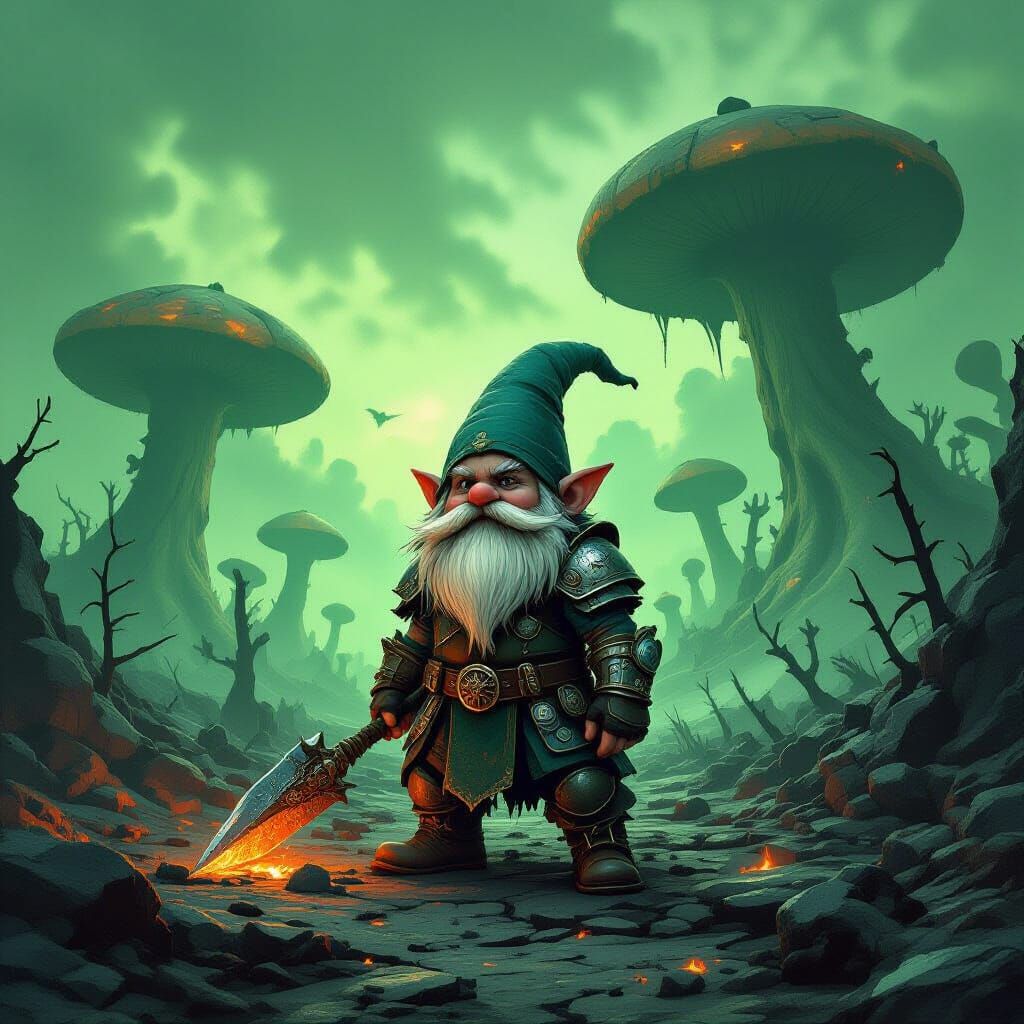 Resilient Gnome in Desolate Ash Landscape