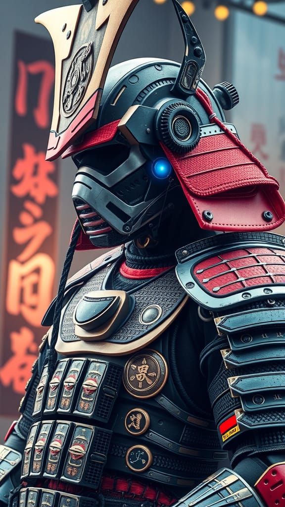 Cyberpunk Samurai Warrior in Futuristic Armor