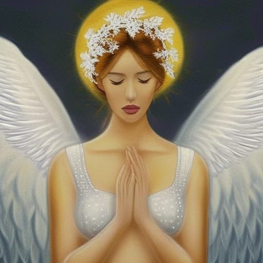 Angelic Woman on Cloud with Golden Wings