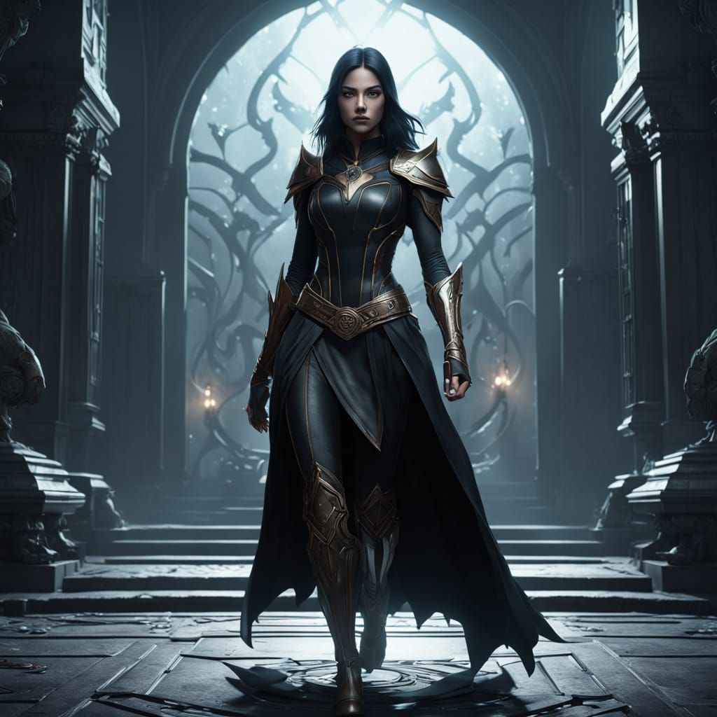 Mystical Dark Fantasy Heroine in Elegant Black Attire