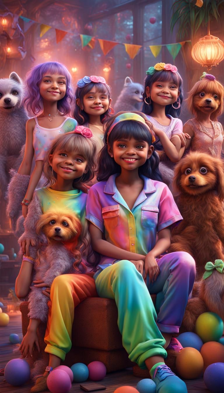 Rainbow Pajama Party: Detailed Fantasy Concept Art