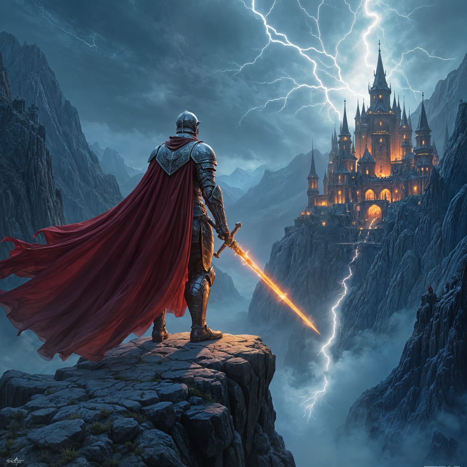 Warrior in Armor Against Stormy Sky