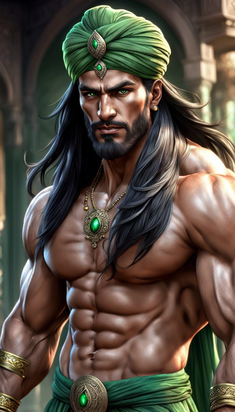 Persian Djinn with Muscular Physique and Magical Aura