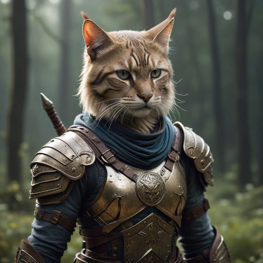 Majestic Feline Warrior in Epic Fantasy Style