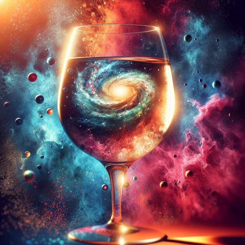 Universe in a Wine Glass: Hyperrealistic Concept Art