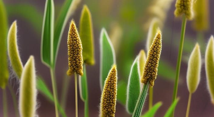 Fox Tail Millet Chalk Drawing Under Windy Sky