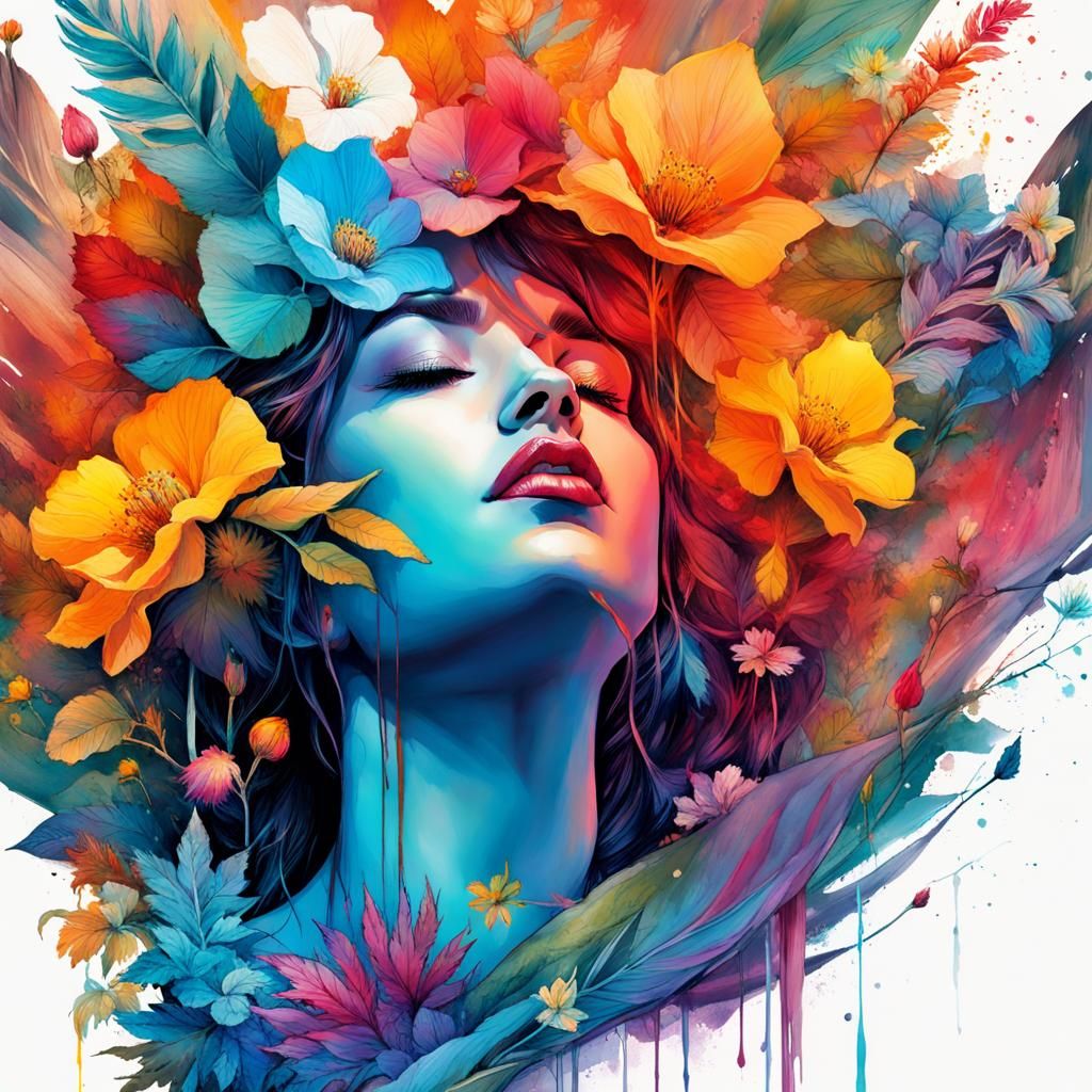 Rainbow Ink Woman in Digital Art Style