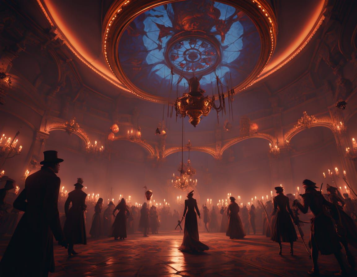 Gory Halloween Monsters Dancing in Grand Ballroom