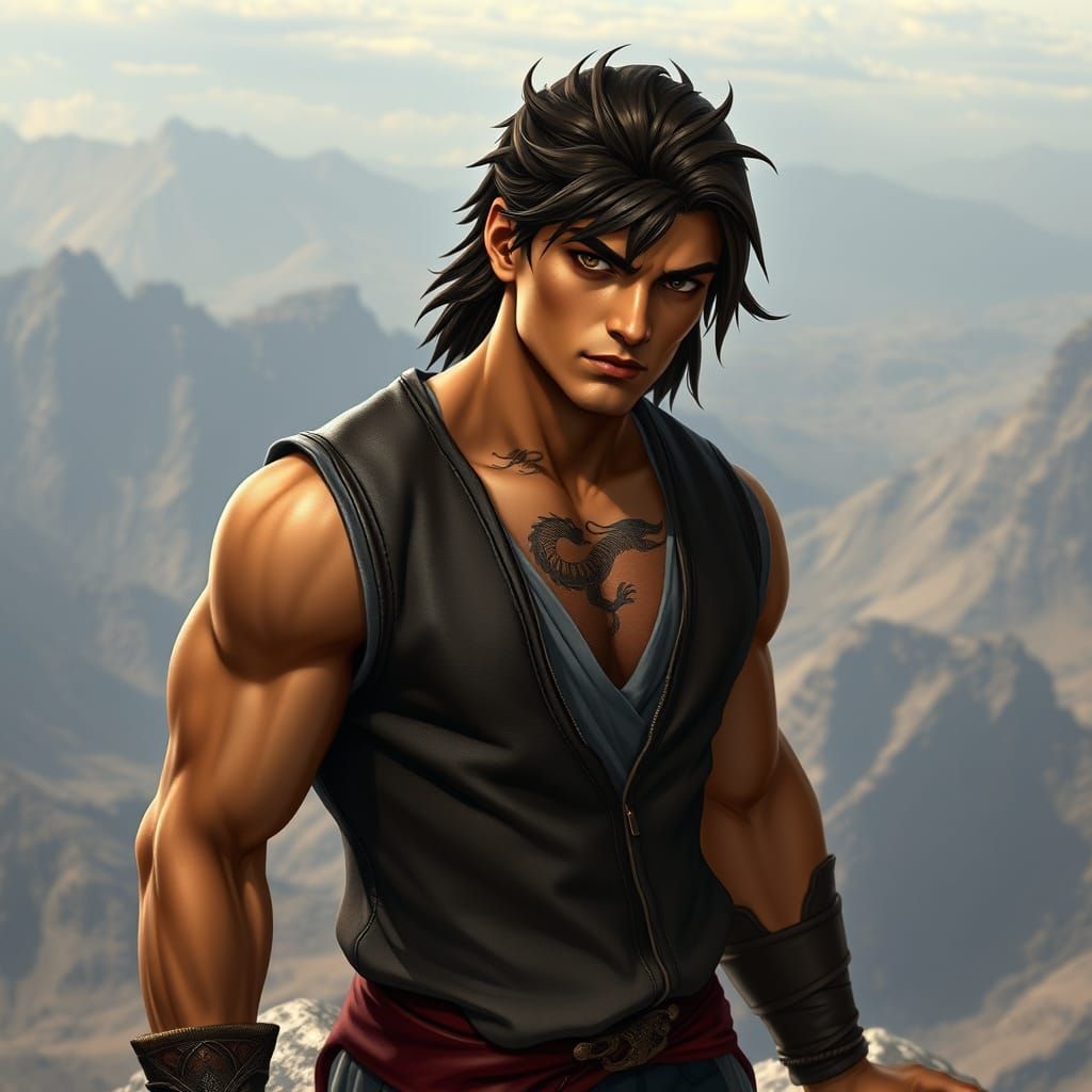 Egyptian God of Adventure in Leather Vest and Dragon Tattoo