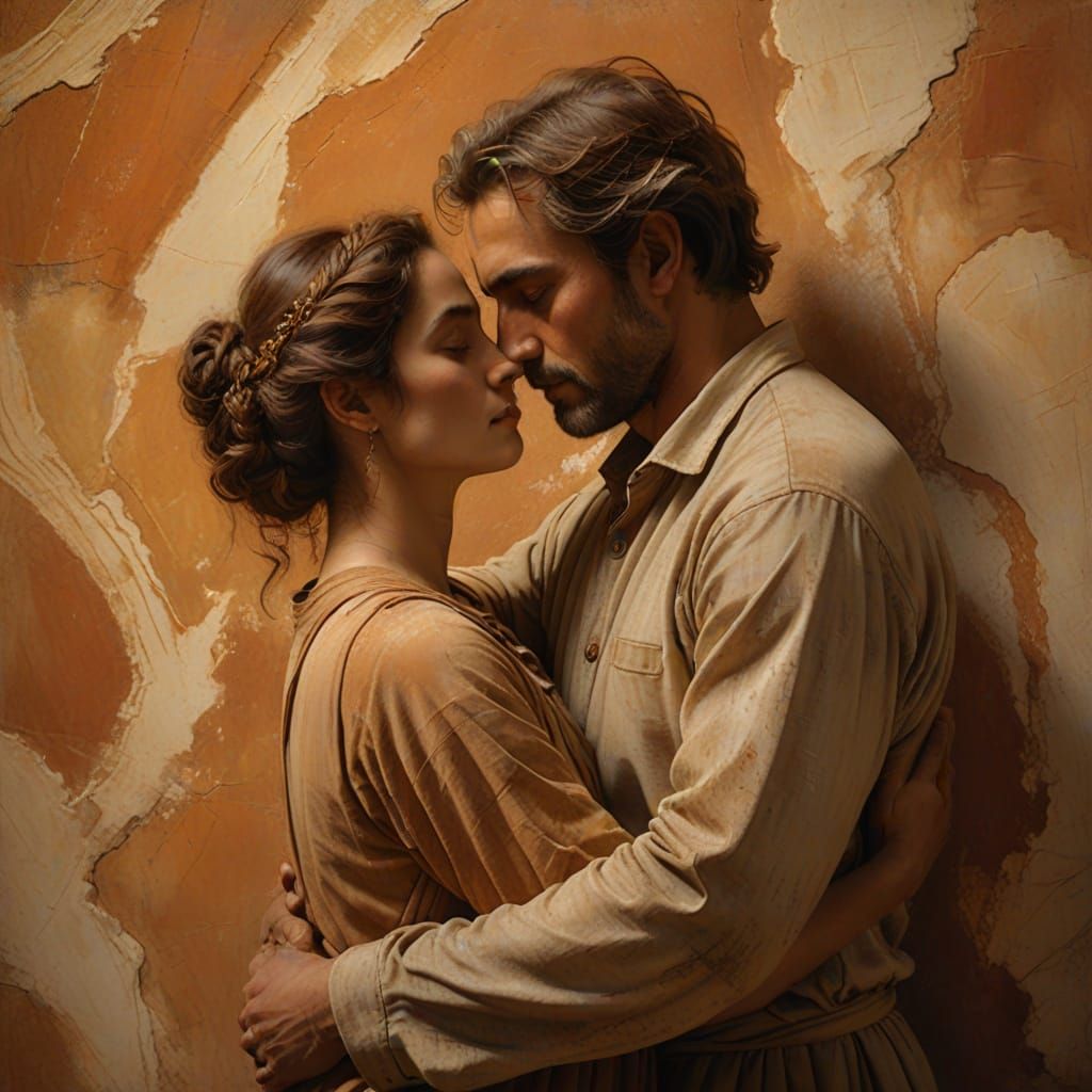 Timeless Embrace: Classical Realism Wall Fresco