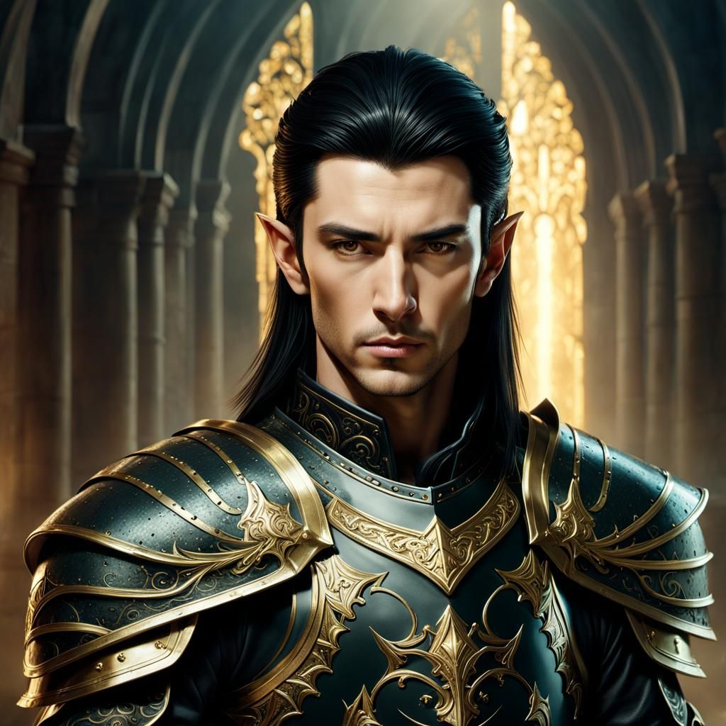 Elvish Paladin Portrait in Dark Fantasy Style
