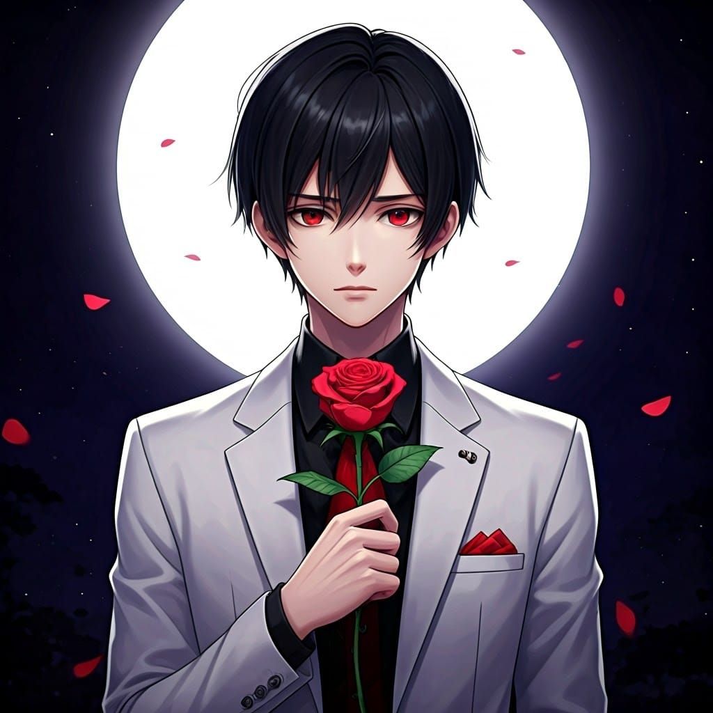 Gothic Anime Woman Stands Alone Under Full Moon