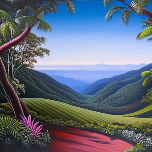 Fantasy Landscape as Oil Painting in Pink, Red, and White