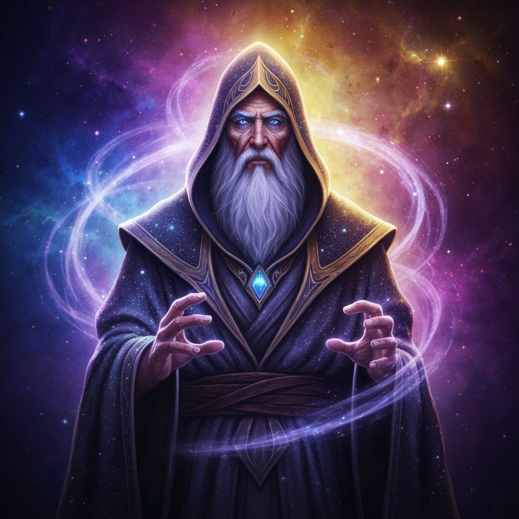 Wise Ancient Wizard Jebdulah in Star-Dusted Robes