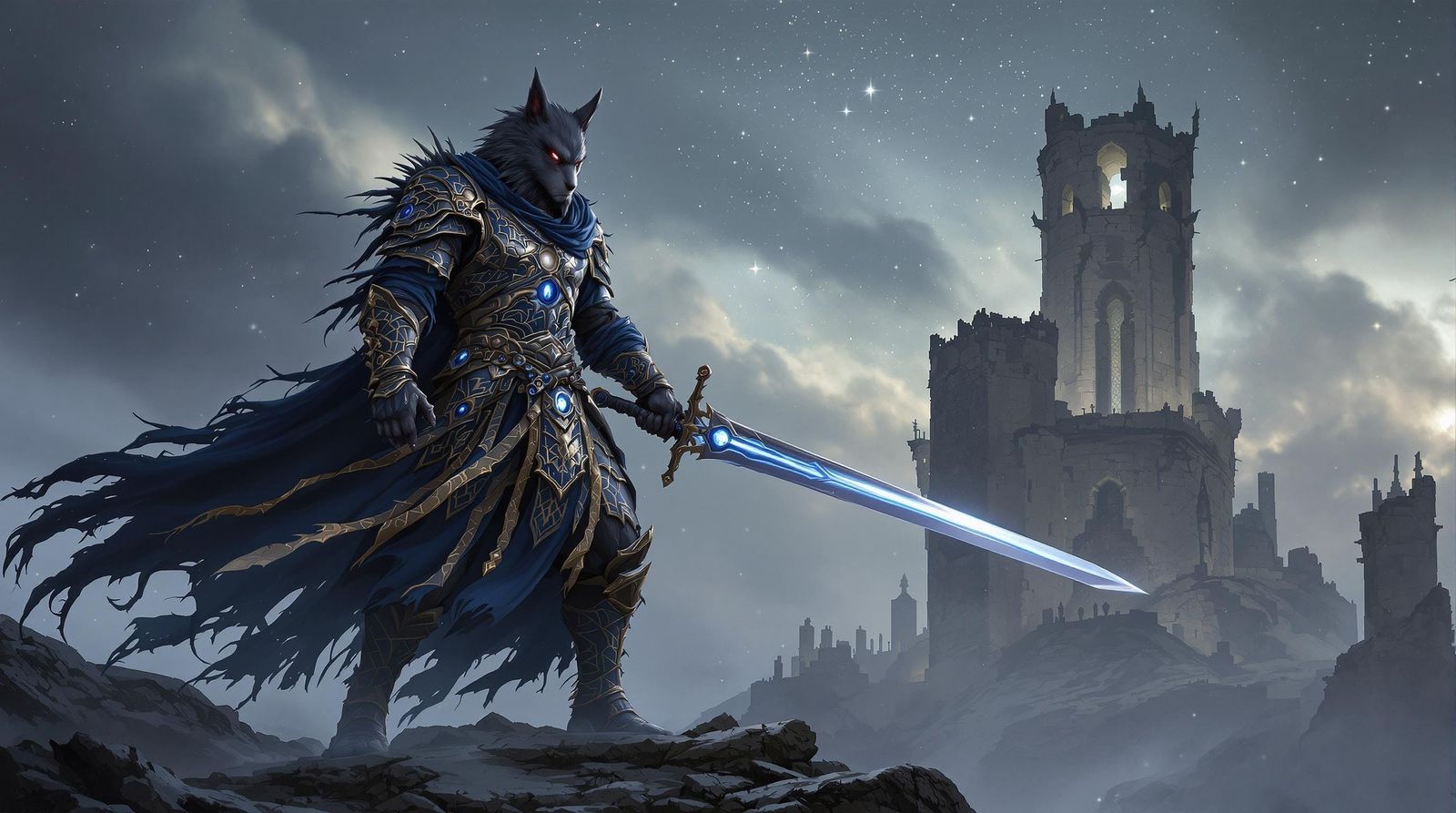 Epic Dark Fantasy Warrior in Ornate Mongolian Armor