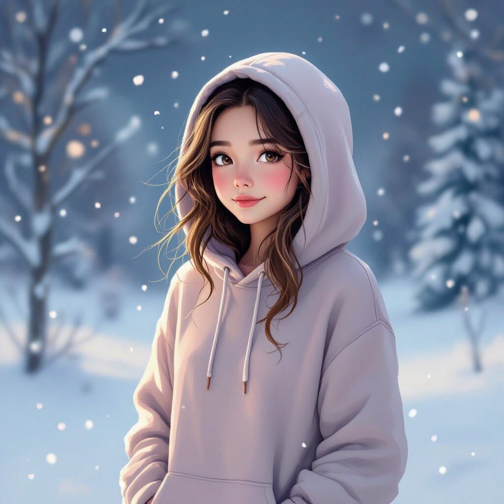 Teenage Girl in Snowy Landscape: Loish Style
