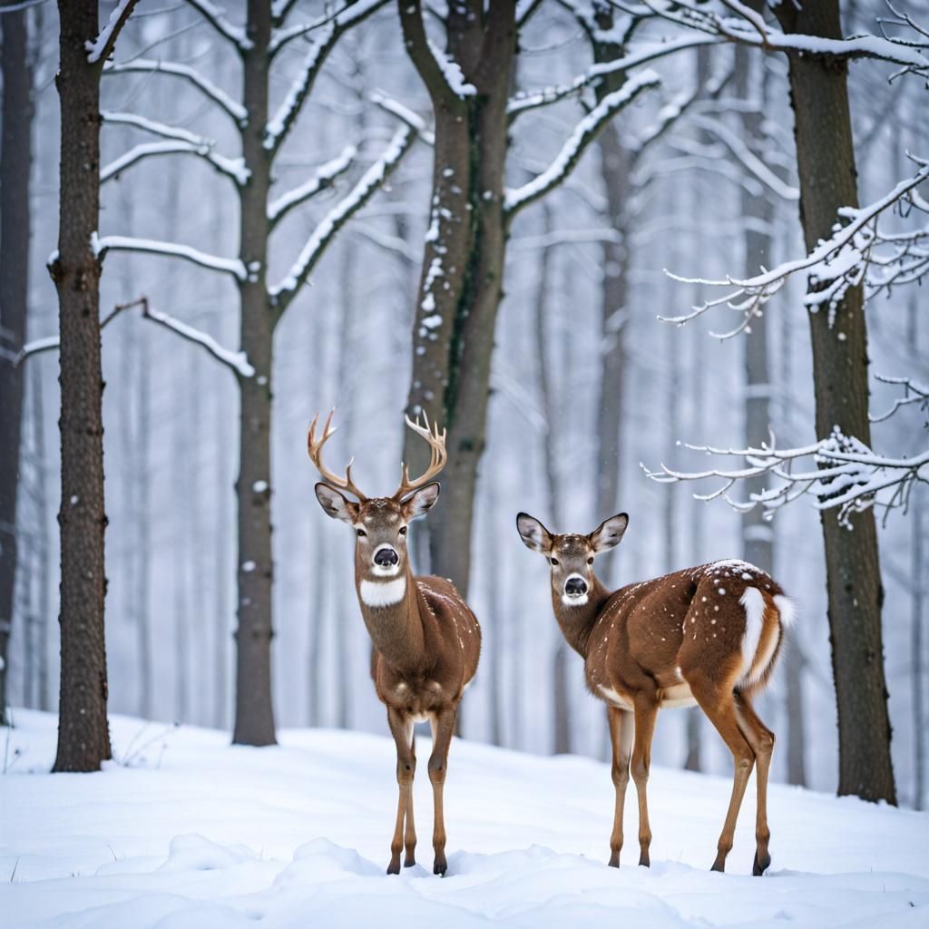 Deer in Snowy Forest Clearing