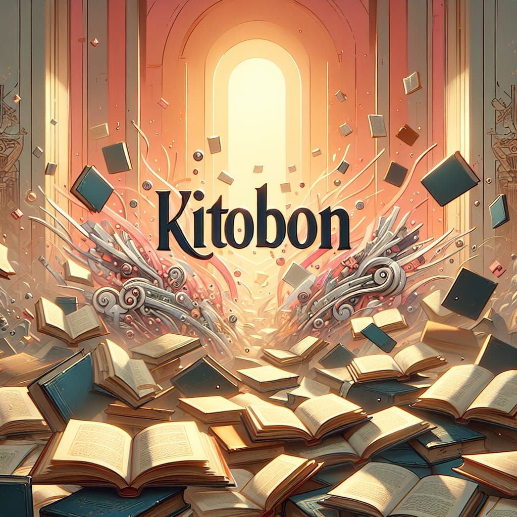 Kitobon Word Among Books in Soft Warm Colors
