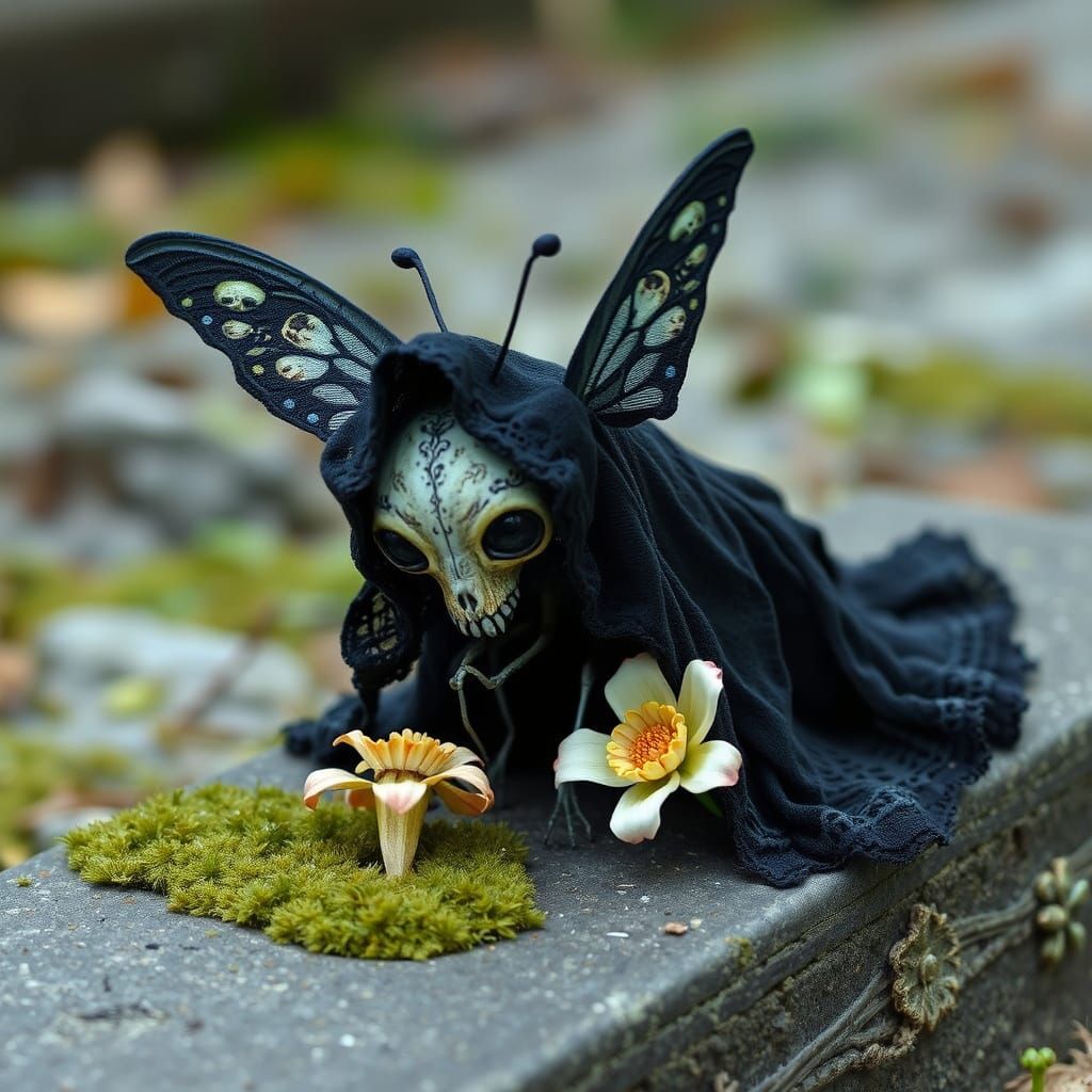 Goth Deathhead Butterfly's Confusion: Dark Whimsical Art